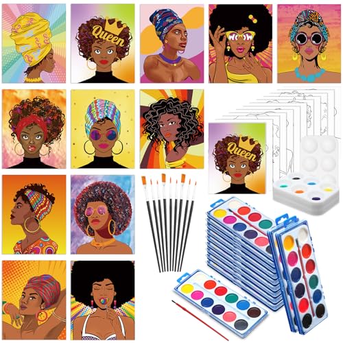 Ctosree 12 Sets Pre Drawn Canvas Kit for Painting Adults Sip and Paint Kit Art Pre Printed Canvas Bulk for Adult Date Night, Art Party & Holiday Gift(Hipster Women,8 x 10 in) - size: 8 x 10 in, style: Hipster Women