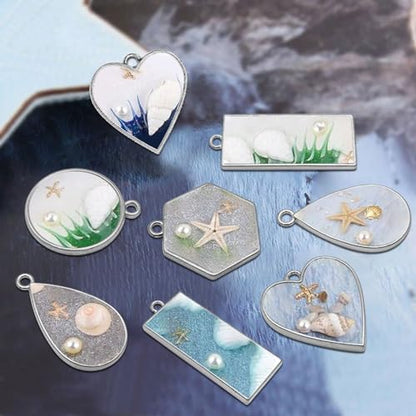 50pcs Open Bezels 5 Styles Open Frame Pendant Open Back Bezel Pendants Geometric Hollow Frame Pendant for Resin Casting, Necklace, Earrings, Pressed Flower, DIY Crafts(White K) - color: 50pcs;White K;5 Styles;B