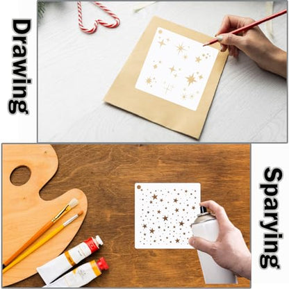 12 Pieces Sparkle Star Stencil Stars Background Craft Stencils Mixed Media Stencils for Painting on DIY Card Making Scrapbook Paper Fabric Pillows (12 Star) - style: 12 Star
