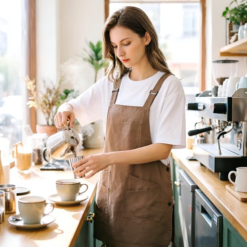 NEWGEM Waterproof Apron with Pockets for Women Cooking Painting Baking Gardening - color: 6 Pockets Khaki