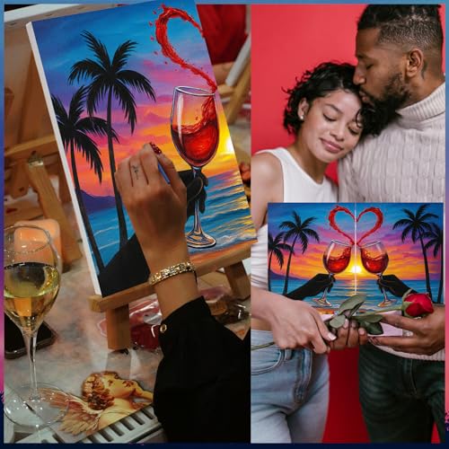 PAILIM 2 Pack Sip and Paint Kit for Adults Couples Painting Kit Pre Drawn Canvas to Paint at Home Date Night Party Favor Supplies Art Painting Set Seaside Clink Glasses Couples Activity 8x10 - style: Essential Painting Kit