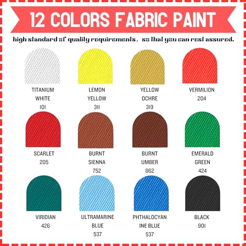 HUAL Fabric Paint Set for Clothes 12 Vibrant Colors Textile Paint with 6 Brushes & Palette Quick-Drying, Non-Toxic Fabric Paint Kit for T-Shirts, Shoes, Canvas, DIY Art & Crafts Premium Gift Box - color: Black Box (Regular)