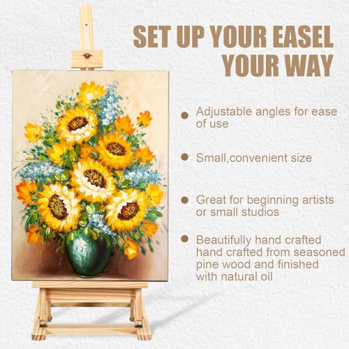 Fuyoooo 3 Pcs 32'' Wooden H-Frame Studio Tabletop Easel- Adjustable Stand, Holds up to 16 Canvas, Portable Tabletop Easel for Painting Display Drawing Stand