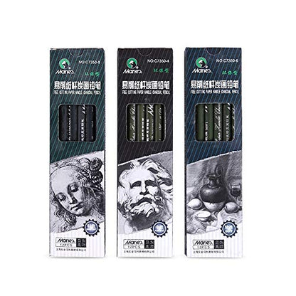 Marie's Charcoal Pencil Set - 12pcs/pk - Black Free Cutting Paper Handle Charcoal Pencil C7350 (Medium) - style: Medium