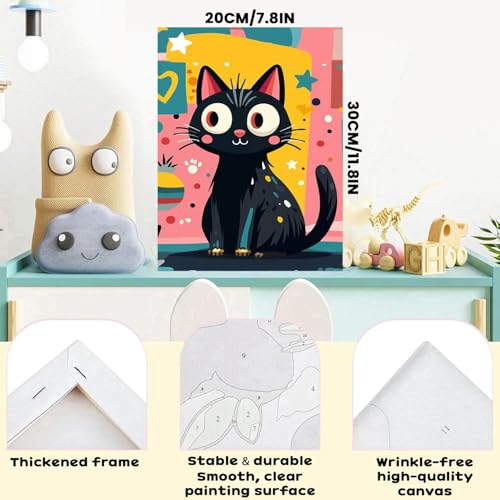 WEMEON Cat Paint by Numbers Kit for Kids with Frame and Easel, Easy Paint by Numbers Kits for Kids Ages 8-12, Small Painting by Number for Birthday Gift, Painting Party(8X12inch) - color: DAYH-0071-US(8X12inch)