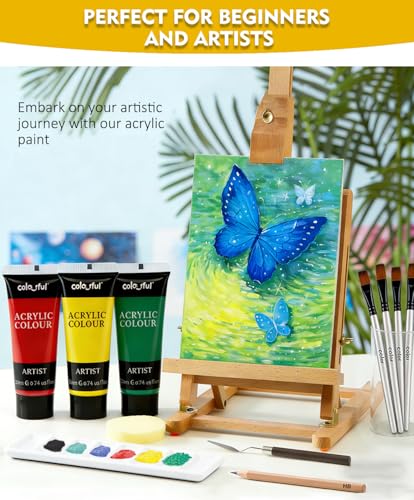 Colorful Artist Acrylic Paint Set, 16 Pack 0.74oz each with brush and Palette Art Paint, Non Toxic, Highly Pigment Paints for DIY Crafts & Beginner Artists