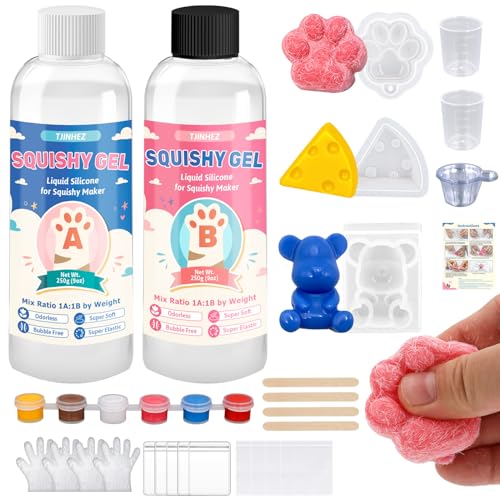 Taba Squishy Kit, 18oz Squishy Making Kit with Gel, Molds & Flocking Powder - Super Soft Bubble Free Fast Cure Liquid Silicone, Ideal for Beginners, Taba Squishy Paw, Gifts & Stress Relief