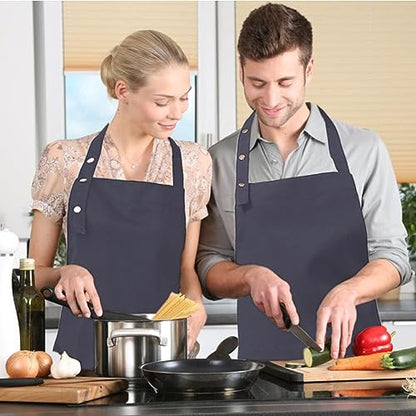 Kitchen Cooking Apron for Women Men with Big Pockets Canvas Waterproof Aprons for Server Pottery Artist Chef Apron - color: Grey