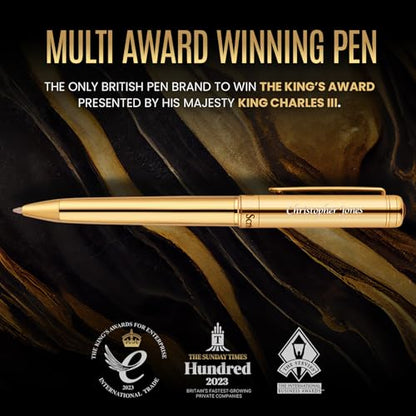 Scriveiner Personalized Gold Ballpoint Pen - Stunning Luxury Pen, Real Gold Plating, Schmidt Ink Refill, Best Engraved Ball Point Gift Set for Men & Women, Custom Name Engraving - color: 9. Gold (Personalized)