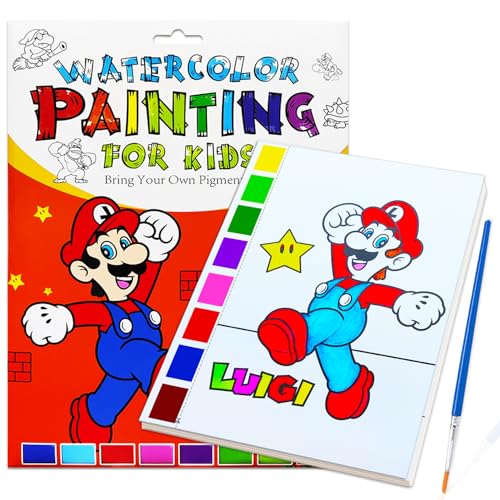 JZILU Watercolor Coloring Book for Kids, Paint with Water- Magic Paint Set Water Painting Book for Toddlers- Arts and Crafts Kit for Girls Boys Travel Activities -Stocking Stuffers for Kids - color: Mario