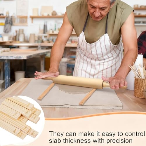 Clay Rolling Pin Guides, 10Pcs Pottery Teaching Rolling Mud Stick Guide, Pottery Tools, Wooden Slab Roller, Clay Tools, Mudboard Tools for Polymer Thickness