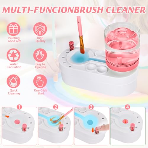Painting Station, Paint Brush Cleaner (Pre-Assembled) and Silicone Painting Mat 20"X16" Silicone Art Mat with 10 Paint Brushes for Artist Kids Adults Birthday Gifts (Pink) - color: Pink