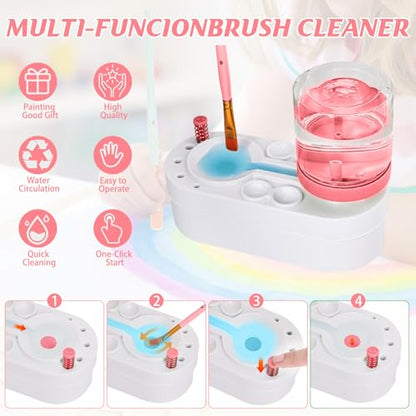 Painting Station, Paint Brush Cleaner (Pre-Assembled) and Silicone Painting Mat 20"X16" Silicone Art Mat with 10 Paint Brushes for Artist Kids Adults Birthday Gifts (Pink) - color: Pink