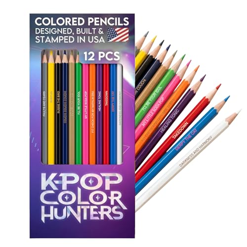 KPop Color Hunters Colored Pencil Set - 12 KPop Demon Hunters Merch Pencils with Clever Foil-Stamped Names, Soft Core Pencils for Coloring Books, Drawing, Ideal Gift for KPop Demon Hunters Fans - style: Kpop Color Hunters