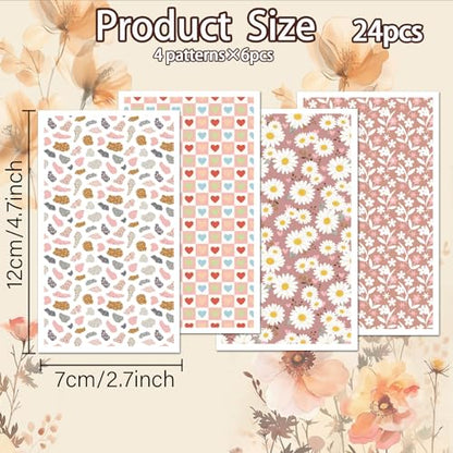 OLYCRAFT 24Pcs Daisies Clay Transfer Paper 4 Design Bohemian Pattern Clay Transfers Paper for Polymer Clays Earring Pink Flowers Transfer Sheets Small Ceramic Decal for Earring Jewelry Making - color: Daisies