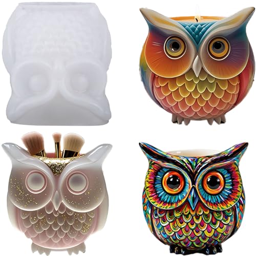 1Pc 3D Owl Epoxy Resin Silicone Mold Animal Plaster Storage Box Candle Mold for Pen Holders Concrete Clay Art Crafts DIY Home Decor Potted Plant Decorations Halloween Party Gifts Storage Box - color: Owl Resin Mold