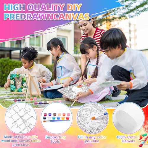 Supervitae 72 Piece Floral Cats Square Pre Drawn Canvas Kit 5.9" Paint and Sip Kit for Adults Painting Party Pre Printed Canvas DIY with Pictures Paints Easels Brushes for Party Gifts - size: 5.9", style: Floral Cats