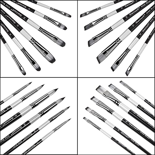 24 Pcs Paint Brush Set, Artist Paintbrushes for Acrylic Oil Watercolor Painting, Premium Nylon Hair Art Paint Brushes 4 Type of Shapes in Different Sizes Assorted - size: Assorted - 24 Pcs