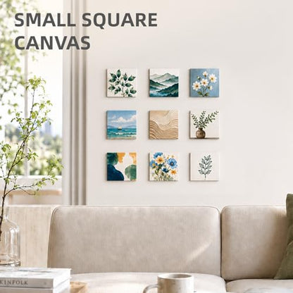 CONDA 24 Pack 4x4 Inch Mini Blank Canvas for Painting, 100% Cotton Stretched Canvas with Pinewood Frame, Acid-Free Primed Mini Square Canvas for Acrylic Oil Painting, Classroom Art & Party Decor