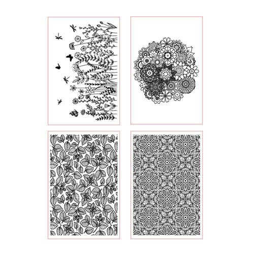 Flowers Leaves Pattern Polymer Clay Texture Sheets for Earring Jewerly Making,Boho Style Wildflowers Texture Mat for Polymer Clay Projects Polymer Clay Earrings Tools，4pcs/Pack