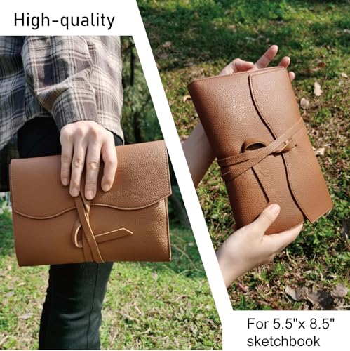 Leather Sketch Book Cover, Leather Sketchbook Holder for 5.5"x 8.5", Travel Sketch Board Pad Pencil Holder, Drawing SketchBook Cover Pencil Case, Painter Artist Sketch Pad Holder (Small) - size: Small
