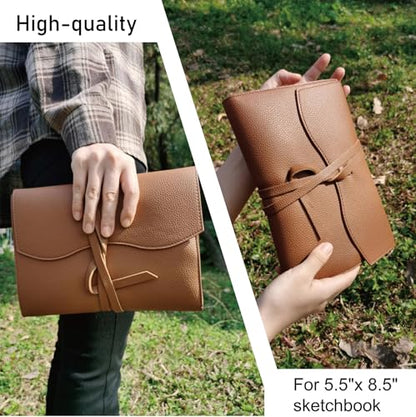 Leather Sketch Book Cover, Leather Sketchbook Holder for 5.5"x 8.5", Travel Sketch Board Pad Pencil Holder, Drawing SketchBook Cover Pencil Case, Painter Artist Sketch Pad Holder (Small) - size: Small