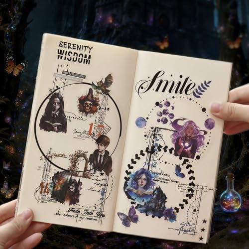 100 Sheets Magic Interstellar Theme Scrapbook Stickers, Transparent Waterproof Journal Stickers for Scrapbooking, Aesthetic Junk Journal Supplies for Bullet Journaling Planners Diary Collage Laptops - color: Season Light Travel