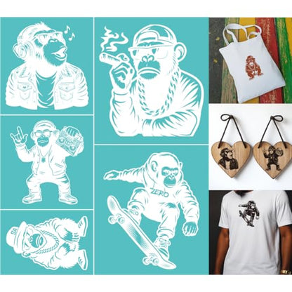 2 Sheets Hip Hop Silkscreen Stencil, Monkey Gorilla Printing Stencils Templates Reusable Self-Adhesive Silk Screen for Painting on Wall, Wood, T-Shirt, Fabric, Home Craft Decor - style: Hip Hop Monkey
