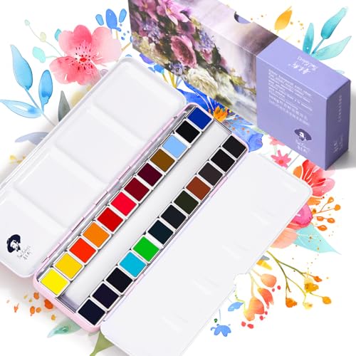 Paul Rubens Watercolor Paint Set Artist Grade, 24 Vivid Floral Colors with Portable Metal Box for Artists, Beginners, Hobbyists, Students - color: Floral Colors
