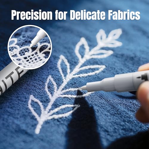 Gain-Art White Fabric Marker Pen, 0.7mm Fine Tip for Stain Cover on Clothes, DIY Art & Permanent Marking on Shoes/Leather - 2 Pack