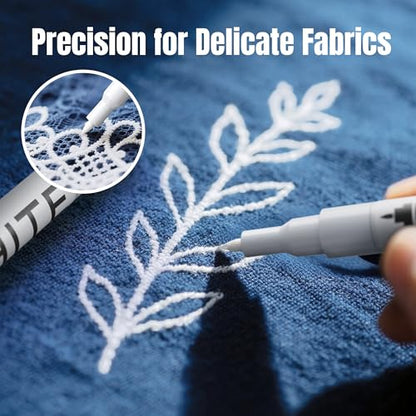 Gain-Art White Fabric Marker Pen, 0.7mm Fine Tip for Stain Cover on Clothes, DIY Art & Permanent Marking on Shoes/Leather - 2 Pack