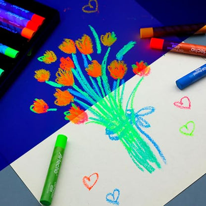 Artecho Neon Oil Pastels Set, 12 Colors, 6 Packs (10 x 70 mm) | Soft Oil Pastels, For Art Painting, Drawing, Blending, For Artists, Beginners, Students, Teacher - style: 12 Neon Colors-6 Pack