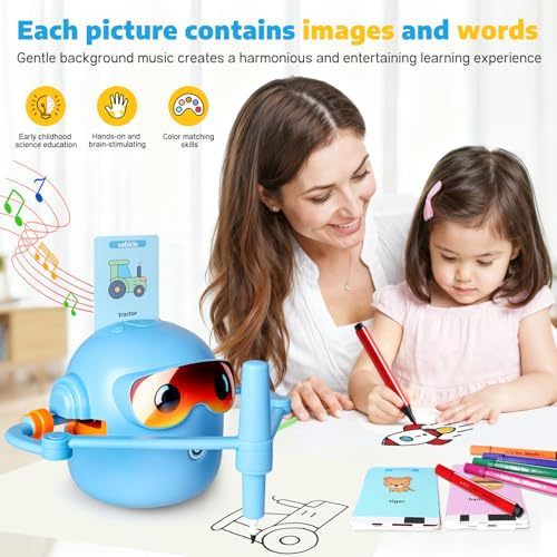 Drawing Robot for Kids,Doodle Bot Machine with 100 Cards,Montessori Painting Learning Toys,Self Voice Interactive Educational Drawing Robots Valentines Day Gifts for Boys Girls 3 4 5 6 7 8 9