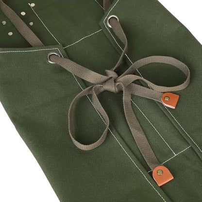 AFUN Aprons for Men Women with Large Pockets, 16-Ounce Cotton Canvas Cross Back Apron - color: Army Green