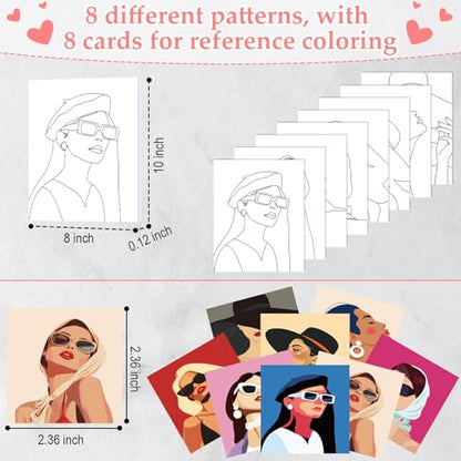 Cholemy 36 Pcs Paint and Sip Kit for Adults 8''x10'' Pre Drawn Canvas for Painting DIY Afro Acrylic Painting Kit Wood Easel Brushes Date Night Bulk for Summer 4th of July Party Gift(Modern Woman) - style: Modern Woman