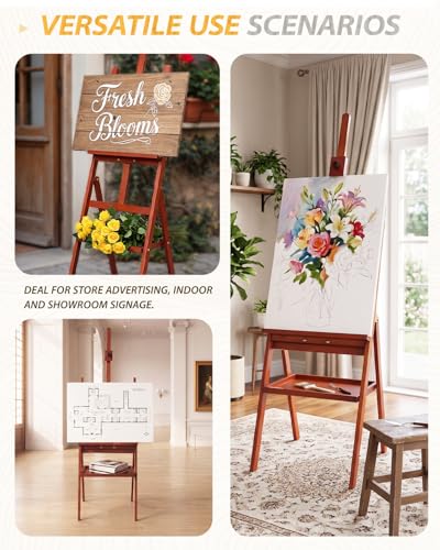 Adjustable Wooden Art Easel Stand for Painting, Solid Beech Wood Easel Stand with Storage Tray,Floor Standing Paint Art Easel for Adults,Large Easel Painting for Adults Artist Students Studio - style: Easel – Walnut Finish