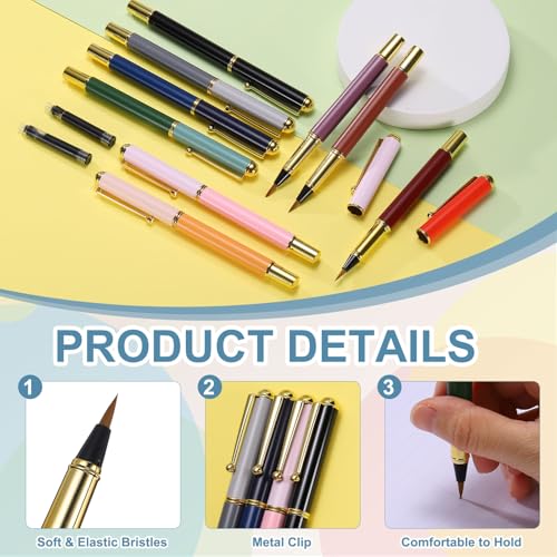 PATIKIL Calligraphy Brush Pens, Refillable Brush Pen Set with Fountain Black Ink Metal Clip Chinese Hand Writing Marker Kits for Lettering Journaling Art Drawing, Grey