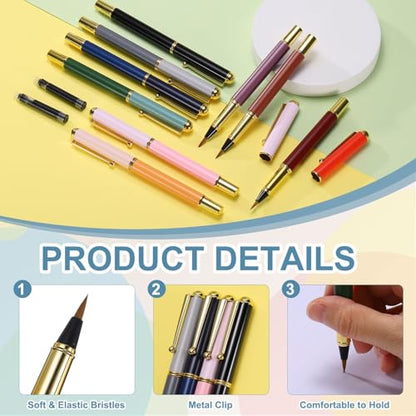 PATIKIL Calligraphy Brush Pens, Refillable Brush Pen Set with Fountain Black Ink Metal Clip Chinese Hand Writing Marker Kits for Lettering Journaling Art Drawing, Grey