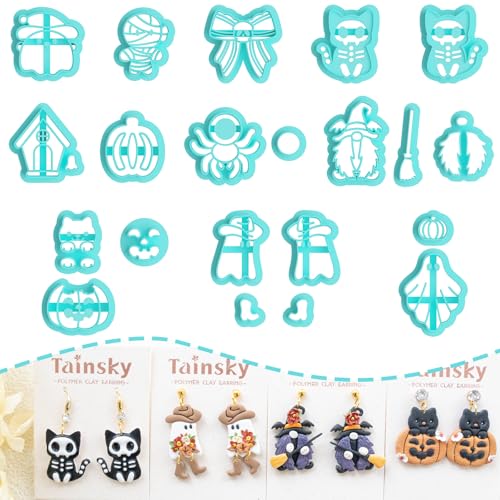 Tainsky Halloween Clay Cutters - 21 Shapes for Polymer Clay Cutters for Earrings（E） - color: Set E