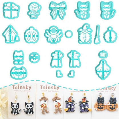 Tainsky Halloween Clay Cutters - 21 Shapes for Polymer Clay Cutters for Earrings（E） - color: Set E