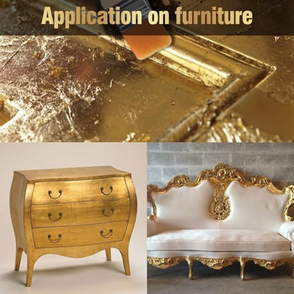 Yeardera Gold Leaf Kit, 100ml Gilding Adhesive and Varnish with 100 Gold Leaf Sheets for Arts, Crafts, Painting, Furniture, and Decoration