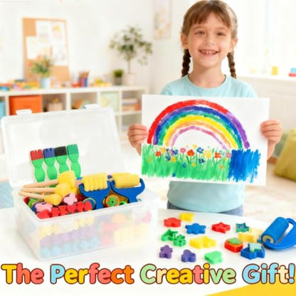 53-Pack Sponge Paint Brushes, Washable Painting Brushes, Toddler Painting Set, Early Learning Foam Roller Sponge Art Crafts Kit with Storage Bag, Creative Gift - style: 53 Pcs