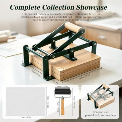 Linocut Hand Lever Press Machine, A5 Black Printing Press with Rollers & Felt Pads, Complete Linoleum Block Printmaking Tools Kit for Woodblock Lino Cuts
