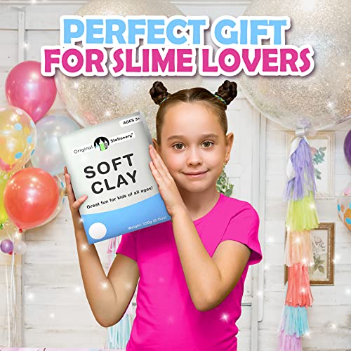 Original Stationery Soft Clay for Slime, 230 g (8.1 oz) White Foam Clay Add-in for Slime Making, Stretchy Air-Dry Butter Texture, Birthday Craft Gift for Kids - size: Original Size - 230g