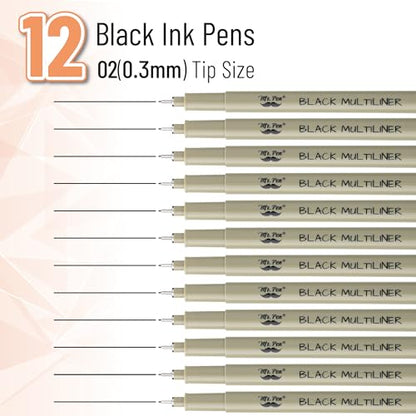Mr. Pen- 0.3mm Micro Fine Point Pens, 12 Pack, Black Ink, Waterproof | Acid-Free, No-Smear Quick-Dry Fineliner Pens for Drawing, Sketching, Bible Journaling, Outlines & Everyday Writing - color: Black, size: 0.3mm, 12 Pack