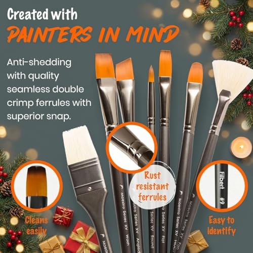 Professional Paint Brushes Set. Artist Paint Brush for Oil, Acrylic Painting on Canvas, Watercolor, Gouache. 15pc Travel Bag Brush Holder