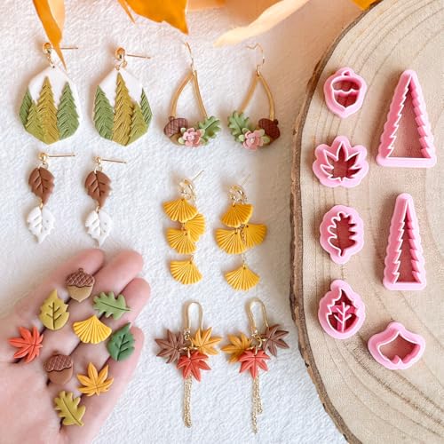 KEOKER Fall Polymer Clay Cutters for Jewelry - 7 Shapes Maple Leaves Earring Cutters - color: white A