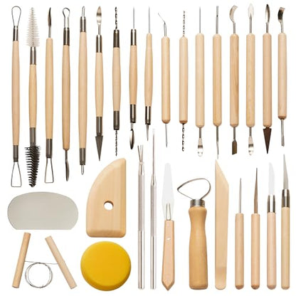 30 Pcs Clay Tools & Pottery Tools Kit, Professional Polymer Clay Sculpting Tools for Air Dry Clay, Ceramics Tools and Modeling Tools, Includes Wire Cutter, Ribbon Tool, Potter’s Rib & Clay Carving Set - size: Pack of 30