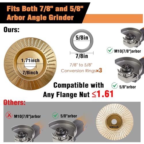 11PCS Wood Carving Disc Set for 4" or 4 1/2" Angle Grinder, Stump Tool Grinding Wheel Disc with 5/8" Adapter Ring, Woodworking Grinder Attachment for Cutting Shaping Carving Sanding Polishing