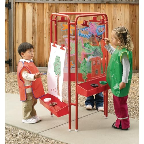 Colorations 3-Way Indoor/Outdoor Acrylic Panel Easel, Adjustable Art and Craft Painting Easel - style: 3-Station, Red